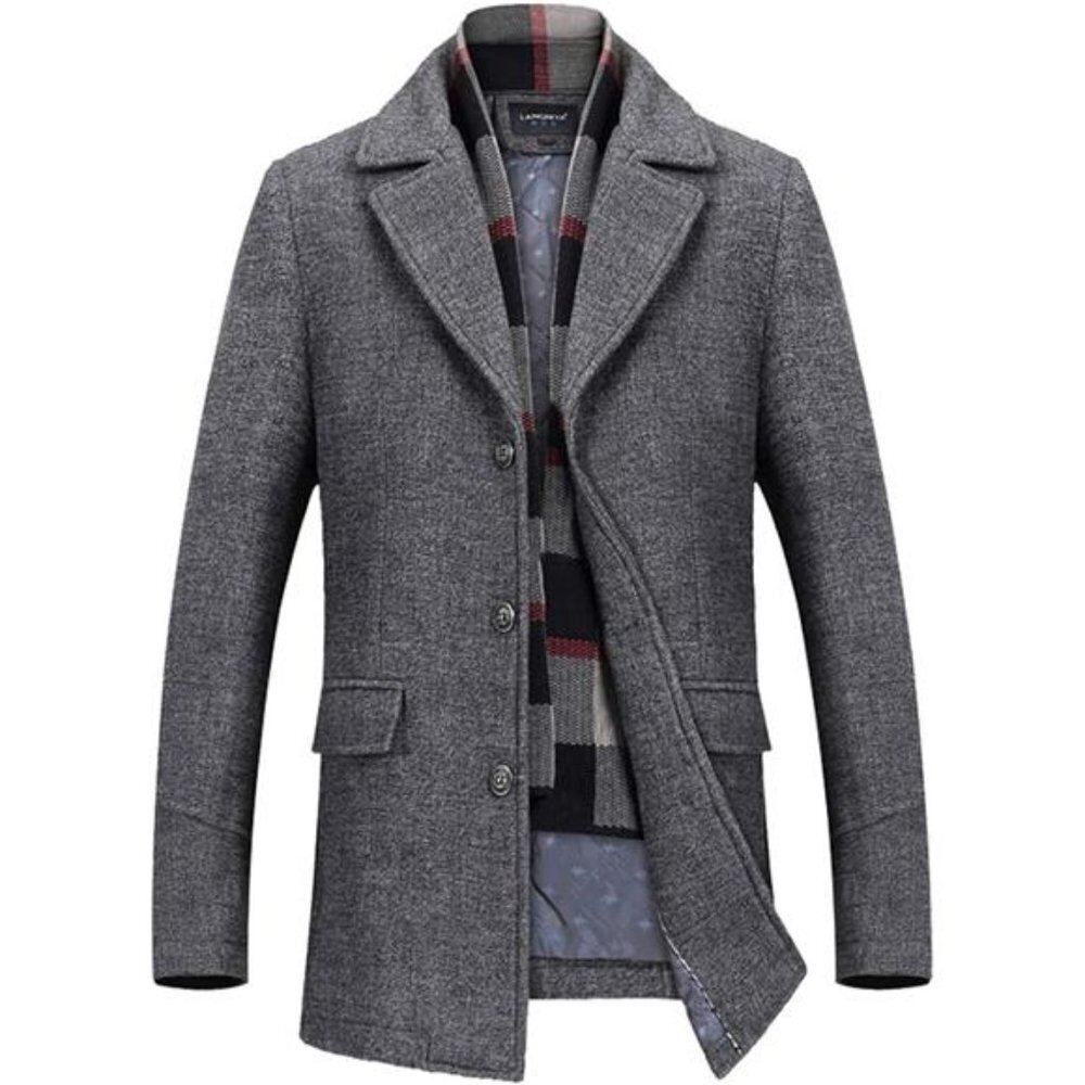 Premium Wool Blend Pea Coat for Men Winter Trench